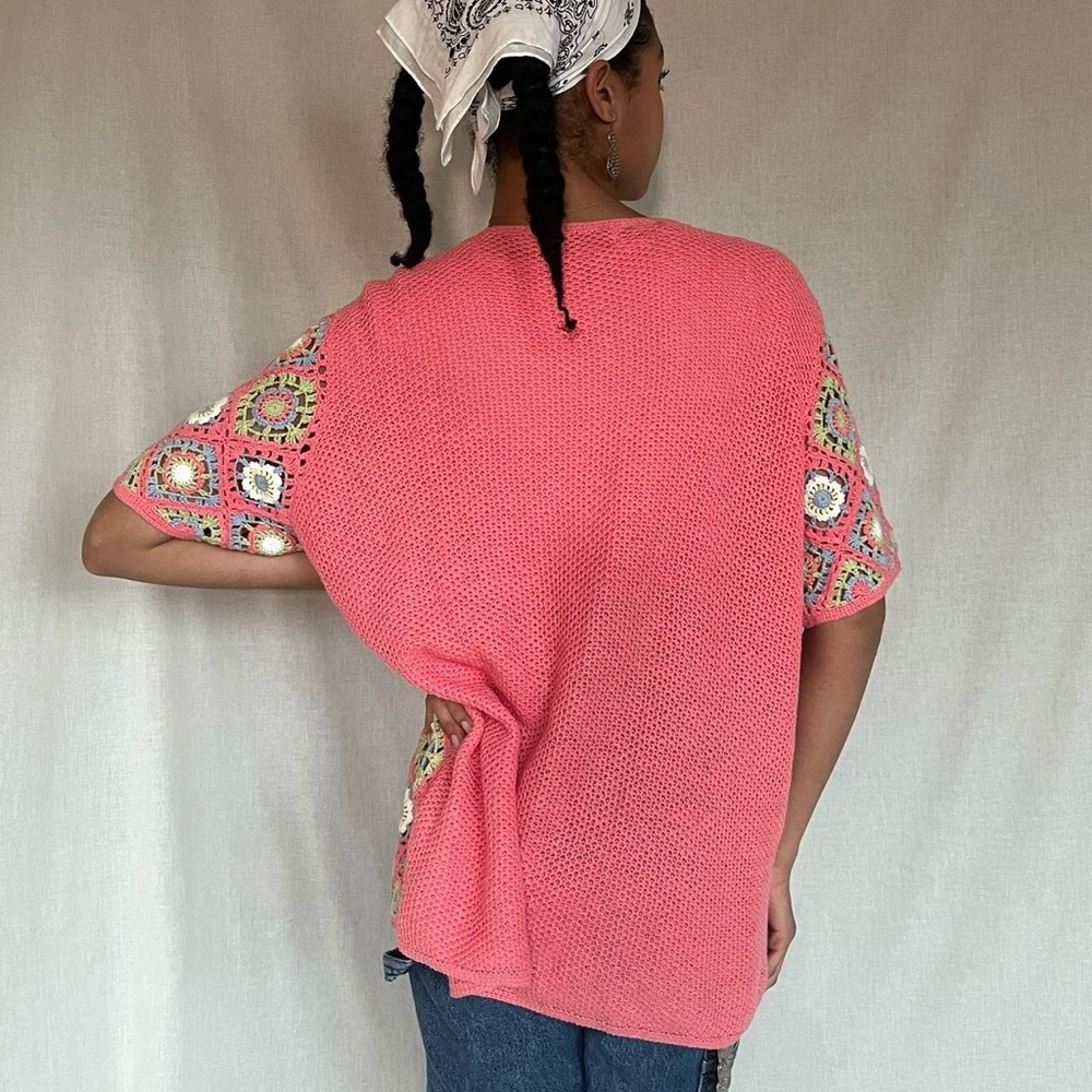 Vintage pink crochet short sleeve cardigan, BFA classics, Sz. 1X - Picture 4 of 8